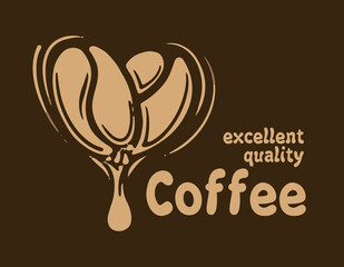 Vector logo with coffee beans drawn on a dark background