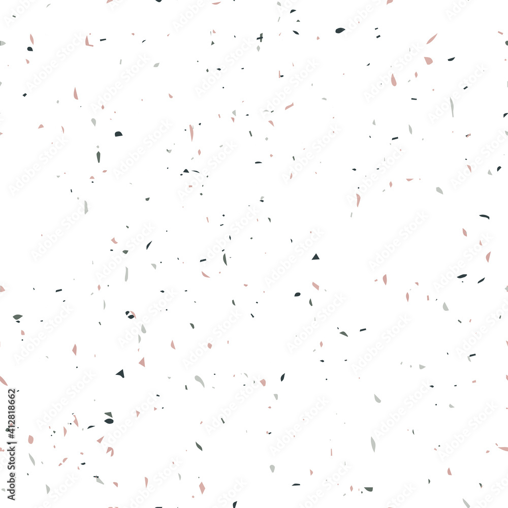 Poster Terrazzo flooring textured surface modern abstract pattern. Vector seamless abstract repeat with chips of marble or granite in soft pastel  colors.