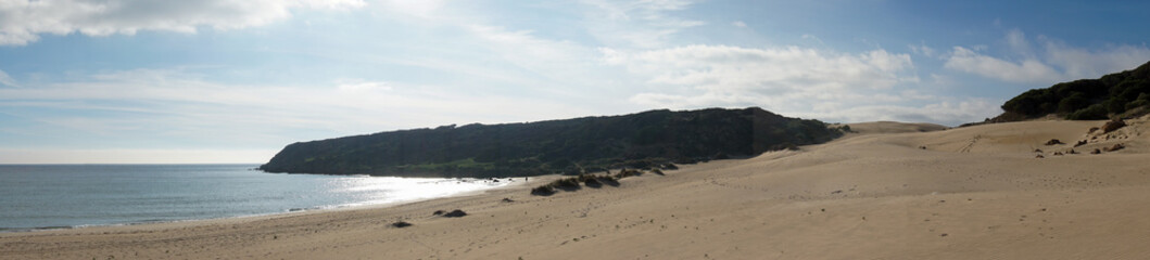 Fototapeta na wymiar panorama landscape of Bolonia Beach and sand dune on the Costa de la Luz in Andalusia