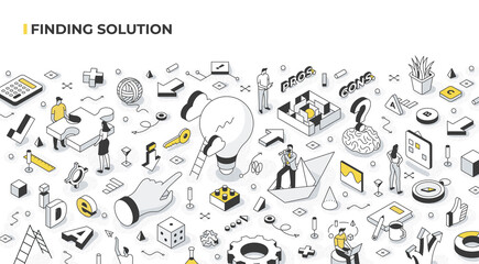 Finding Solution and Problem Solving Isometric Illustration