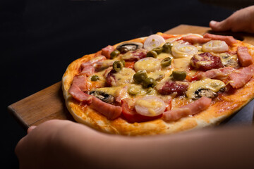 fresh pizza with chees and sausage