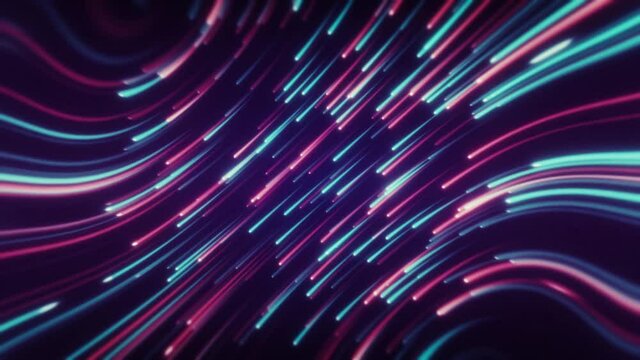 Abstract 4k loopable motion graphics. Glowing neon lights streaming across the screen. Seamless loop.