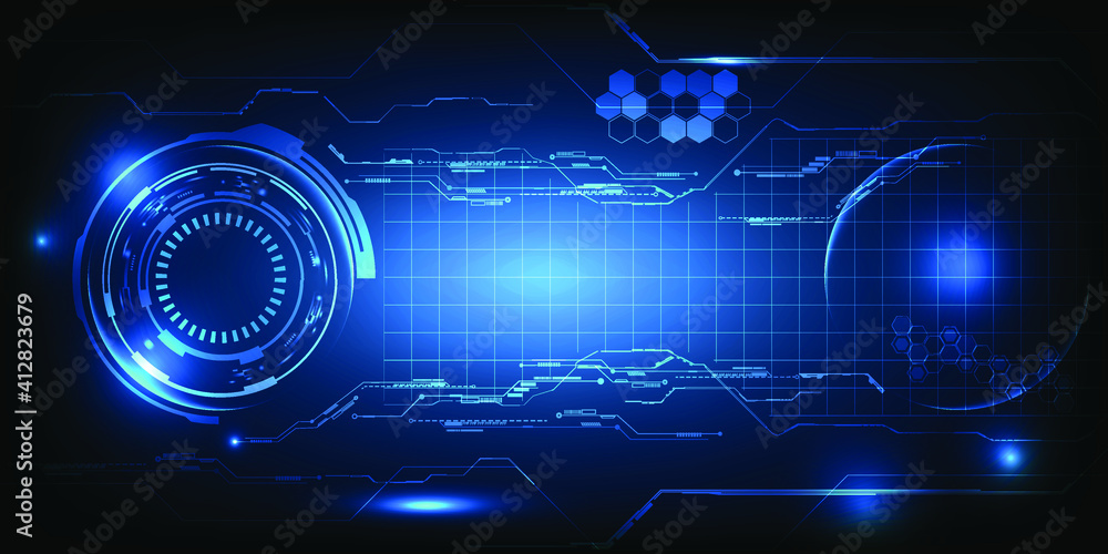 Poster futuristic digital hud included hi tech digital circuit patterns grid and line glowing light effect 