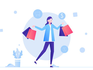 Illustration Vector Graphic of Online Shopping Activity, a women shopping and choose a few products, this illustration perfect for website, landing page, web, app, and banner