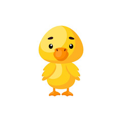 Cute little duck on white background. Cartoon animal character for kids cards, baby shower, birthday invitation, house interior. Bright colored childish vector illustration in cartoon style.