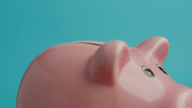 Saving Up Euro Coins In a Piggy Bank. Loop.. Close up.