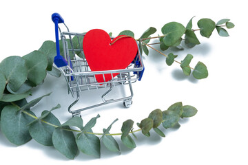 basket with a heart in eucalyptus branches discounts for valentine's day