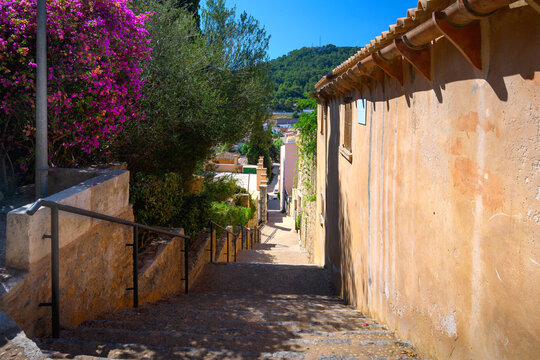 Long stairs leading from Capdepera castle on Mallorca island in Spain