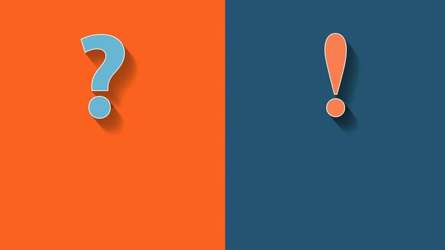 Concept of doubt and certainty in flat design. Animated question mark and exclamation point as a background for faq.