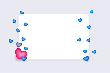 Valentine's day concept background. 3d hearts with a white square frame. Happy valentine's day card.