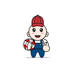 Cute mechanic character wearing Coast Guard costume.