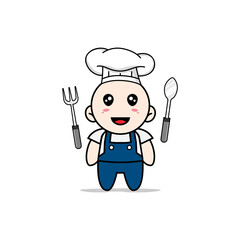 Cute mechanic character wearing chef costume.