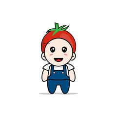 Cute mechanic character wearing tomato costume.