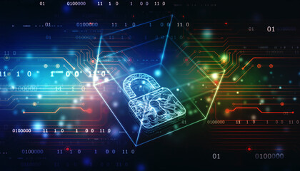 Closed Padlock on digital background, Technology security concept. Modern safety digital background. Lock Protection system, Cyber technology security, network protection background design