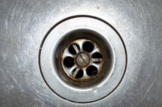 Old Metal Sink. Hole In The Sink Close-up