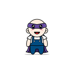 Cute mechanic character wearing superhero costume.