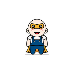 Cute mechanic character wearing superhero costume.