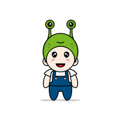 Cute mechanic character wearing frog costume.