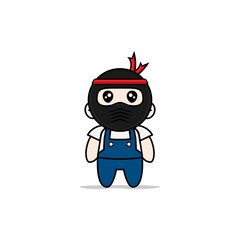 Cute mechanic character wearing ninja costume.