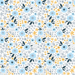 Obraz premium Floral pattern with flowers and leaves. Cute pattern with small flowers. Vector illustration
