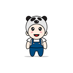 Cute mechanic character wearing panda costume.