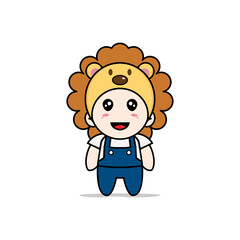 Cute mechanic character wearing lion costume.