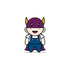 Cute mechanic character wearing superhero costume.