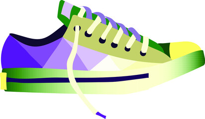 Multi-colored stylish sneaker in applique style, side view. Drawn vector image.