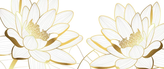 Luxus-Lotus-Hintergrundvektor. Golden Lotus Line Arts Design für Wandkunst, Stoff, Drucke und Hintergrundtextur, Vektorillustration. © TWINS DESIGN STUDIO