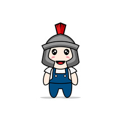 Cute mechanic character wearing gladiator costume.