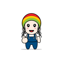 Cute mechanic character wearing reggae costume.