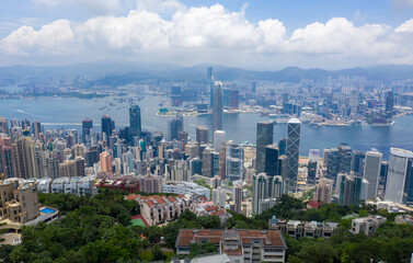 Obraz premium Hong Kong - Aerial view of Victoria harbour .