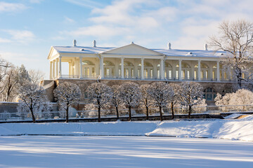 Cameron gallery of Catherine palace in winter, Tsarskoe Selo (Pushkin), Saint Petersburg, Russia