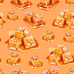 Watercolor seamless pattern salted caramel on a color background.