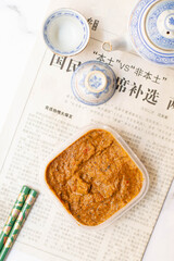 Homemade instant japanese curry roux on a white background