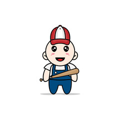 Cute mechanic character design wearing baseball costume.