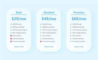 Modern clean website price table business template