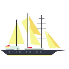Schooner ship flat vector isolated on white background