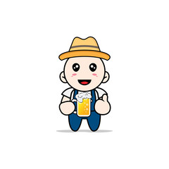Cute mechanic character holding a glass of beer.