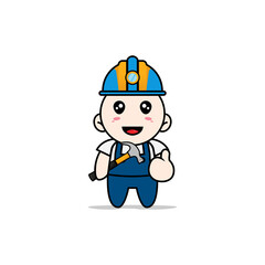 Cute mechanic character wearing builder costume.