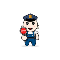 Cute mechanic character wearing police costume.