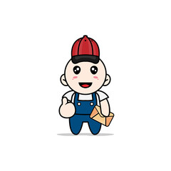 Cute mechanic character wearing postman costume.