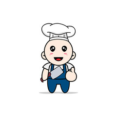 Cute mechanic character wearing chef costume.