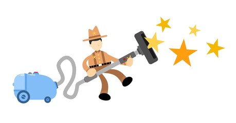 cowboy america and vacuum cleaner clean catch star cartoon doodle flat design style vector illustration
