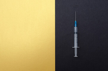 Medical plastic syringe for injection and vaccination on paper background