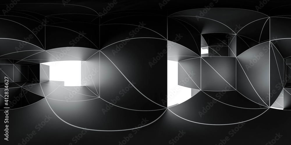 Aufkleber 360 spherical panorama view of dark futuristic cube building architecture 3d render illustration hdr