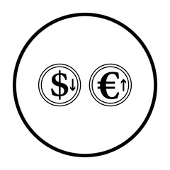 Falling Dollar And Growth Up Euro Coins Icon