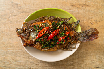  Fried Tilapia Fish with Basil chili garlic sauce