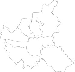 Simple white vector map with black borders of boroughs (bezirke) of the Free and Hanseatic City of Hamburg, Germany