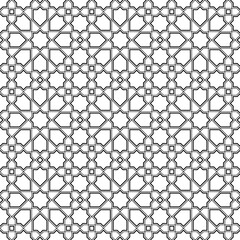 Seamless geometric ornament based on traditional islamic art. Black lines on white background.